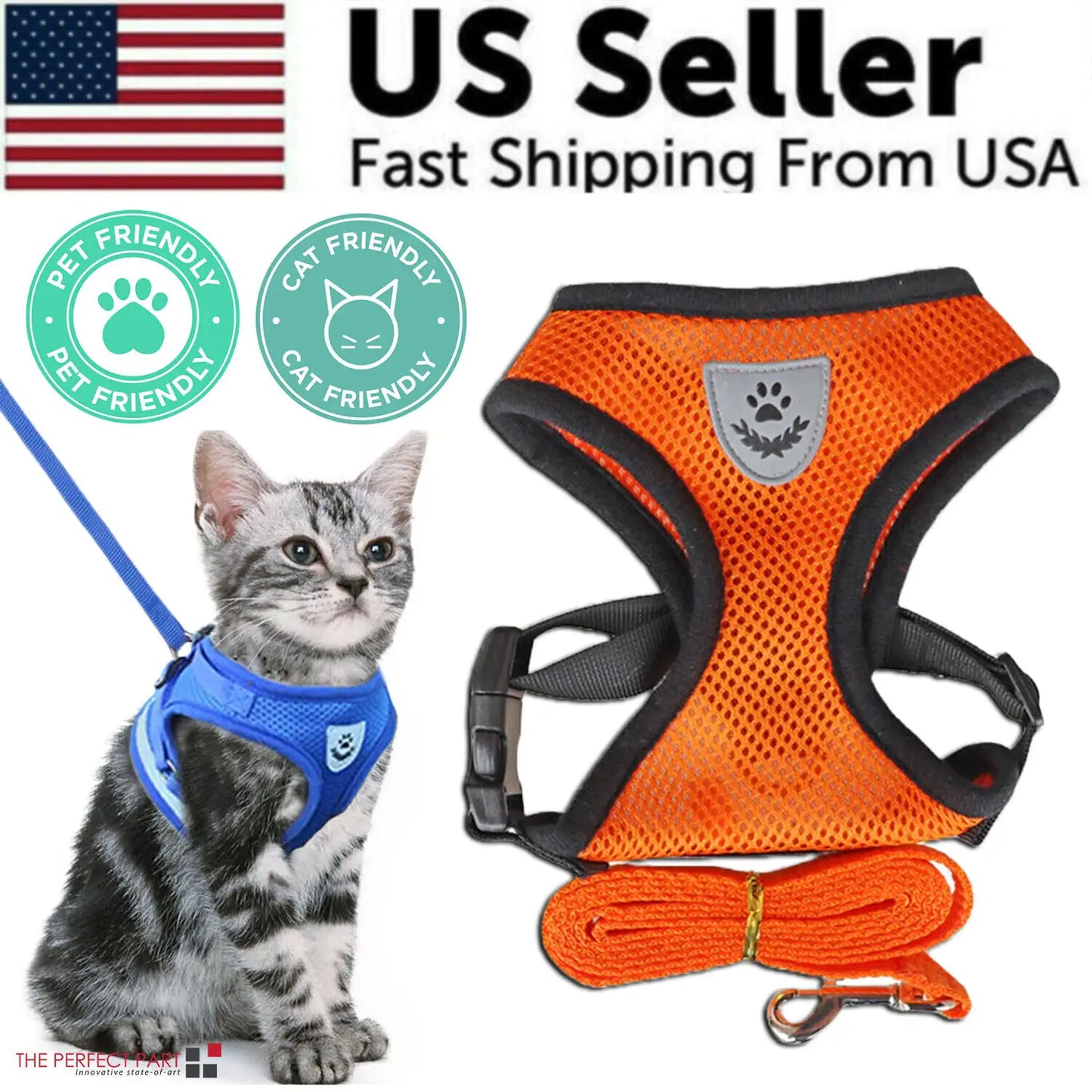 Cat Dog Pet Harness Adjustable Control Vest Dogs Reflective S M L XL Leash