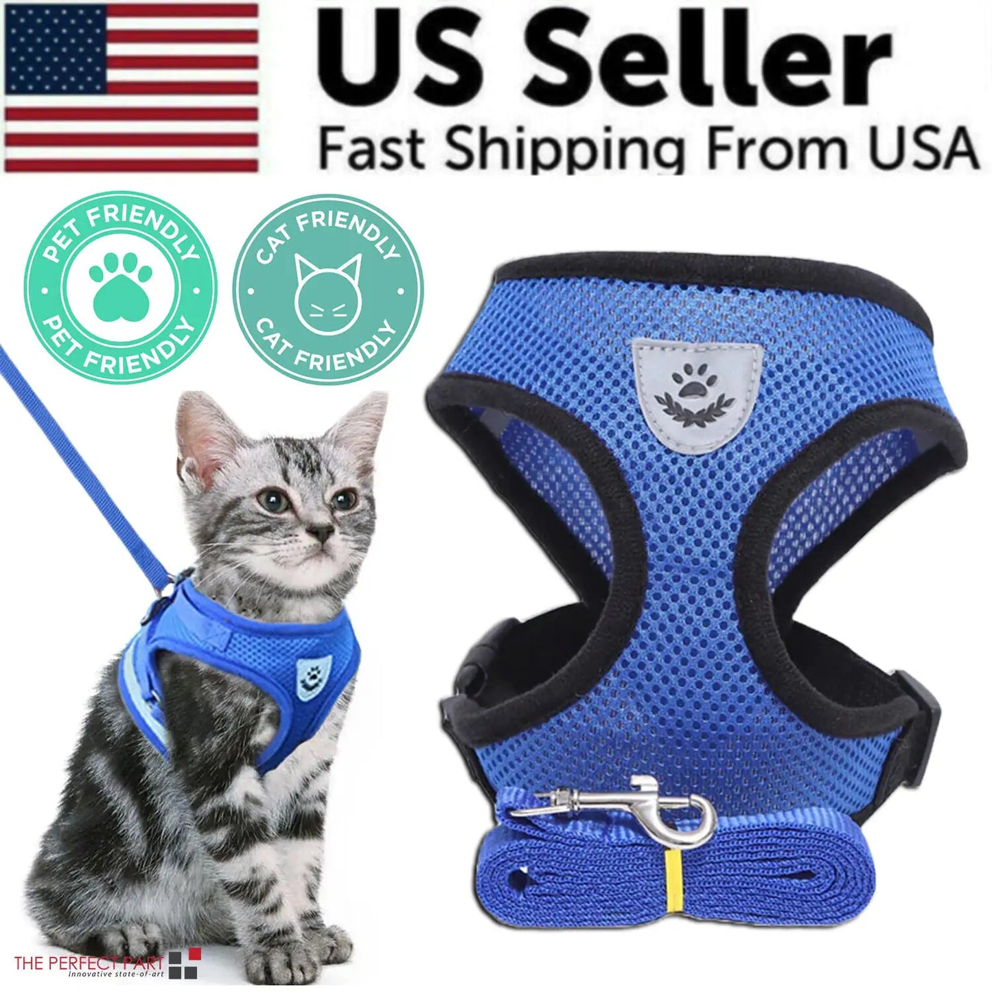 Cat Dog Pet Harness Adjustable Control Vest Dogs Reflective S M L XL Leash